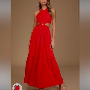 Lulus Island Vacay Red Tie-Back Maxi Dress